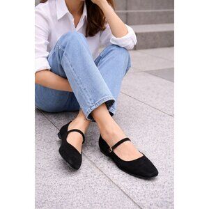 H&M Black Mary Jane Flats Square Toe Ballet Shoes Strap Minimalist EU 40 US 9